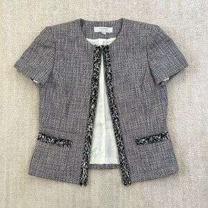 Tahari ASL Arthur S Levine Cotton Tweed Short Sleeve Blazer Cardigan Jacket 4